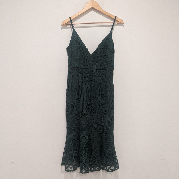 Aijek Green Love Is Embroidered Fit and Flare Lace Dress - Picture 4 of 15